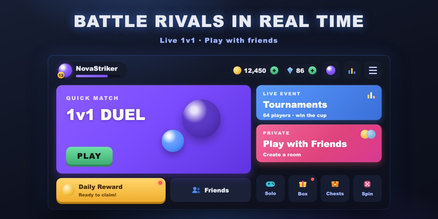 Chico Ball home hub — quick match 1v1 duel